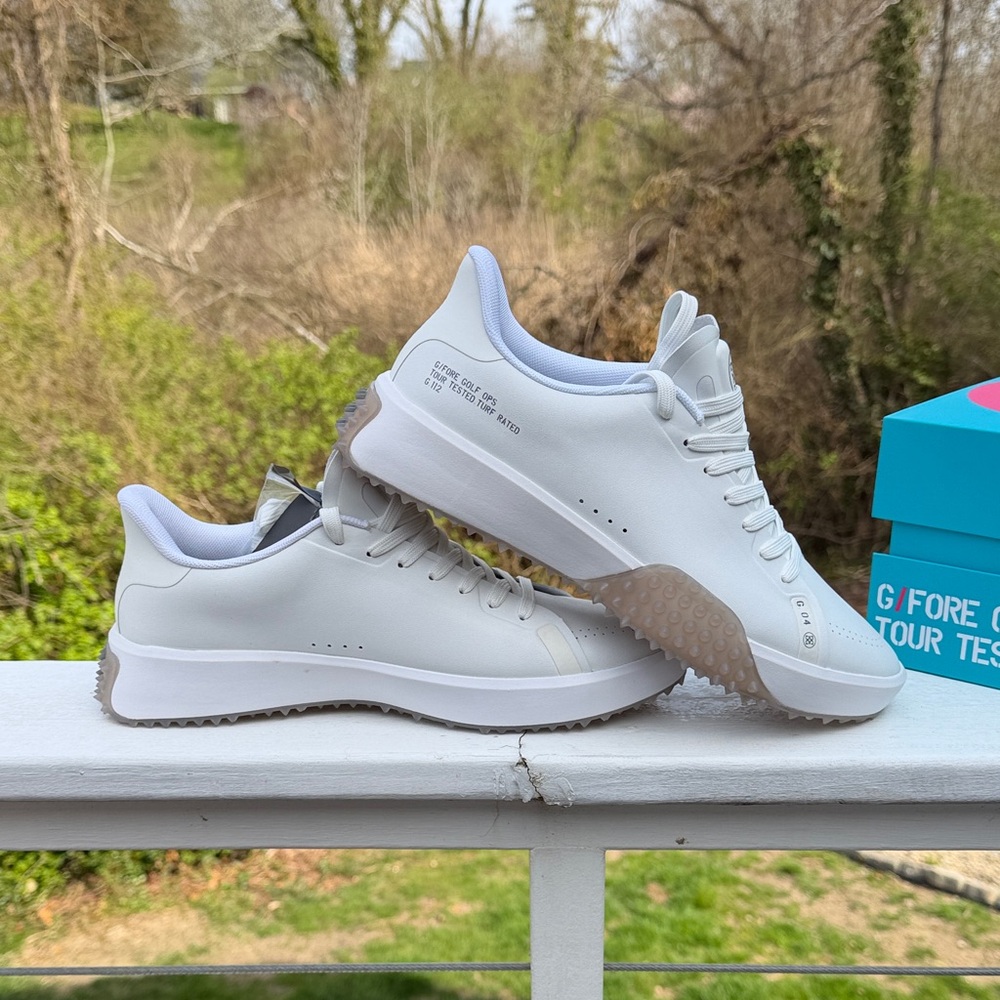 G/FORE White Leather Golf Sneakers with Gum Outsole